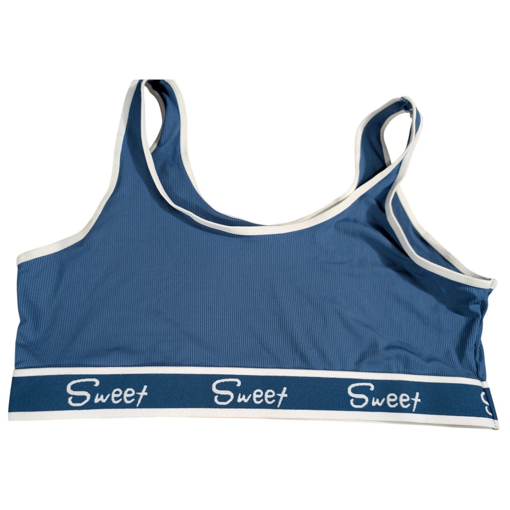 PLus Size XL Lingerie Sweet Bra Bralette NWoT Blue White Crop Top Lightweight - Picture 2 of 3